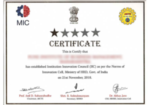 Insitute's Innovation Council by Ministry of Human Resource Development Certificate Sample NowNext