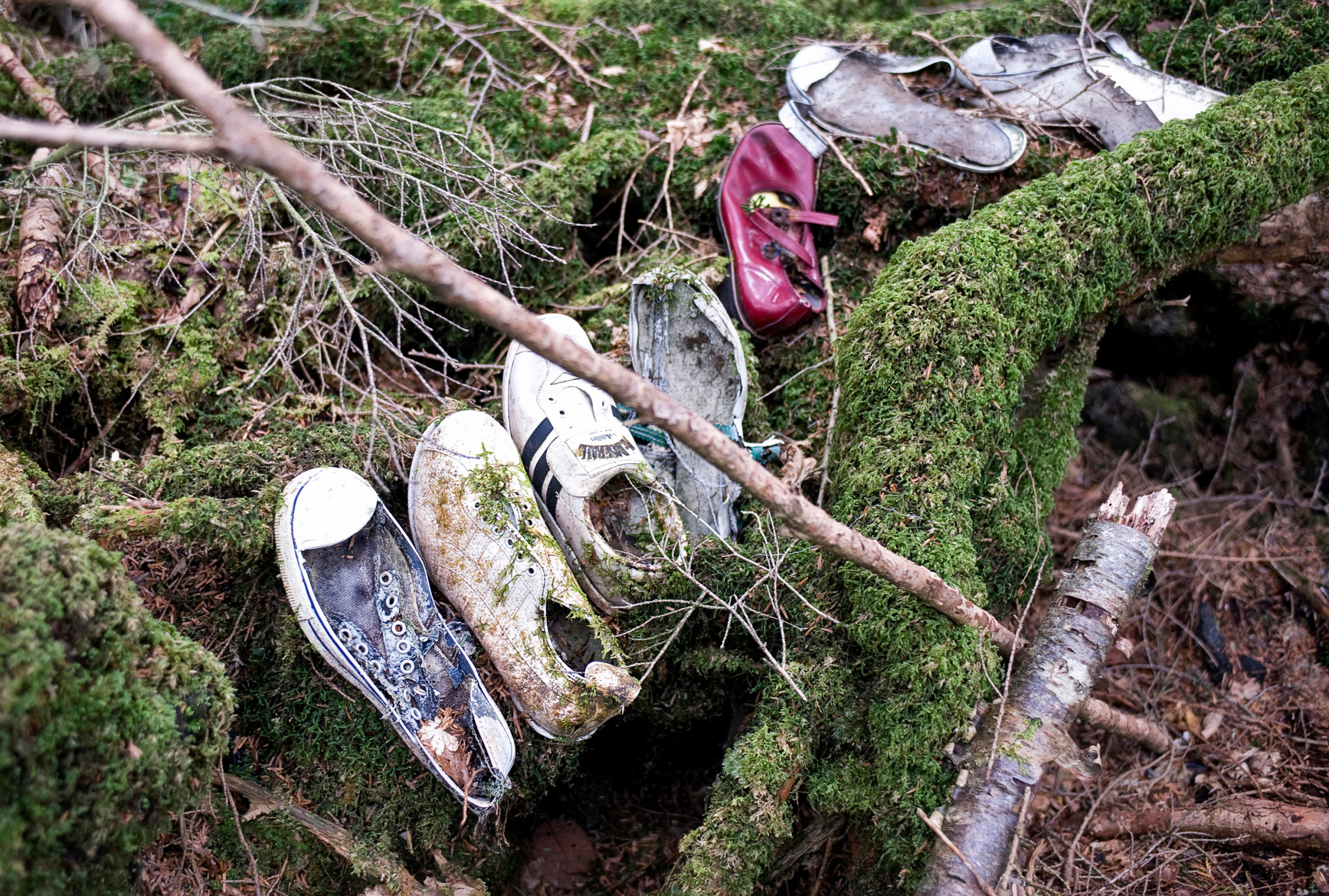 abandoned shoes at aokigahara 